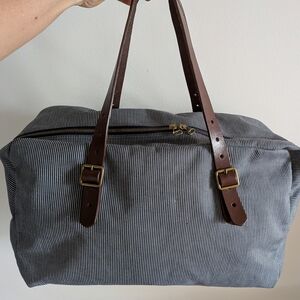 A.P.C. Rue Madame Paris Canvas Overnight Tote Bag Strips pattern Leather Straps